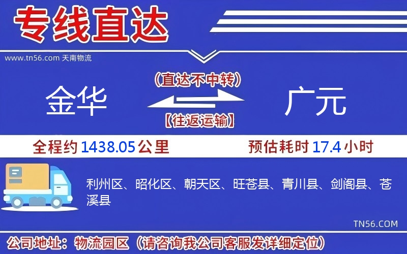 金華到廣元物流公司